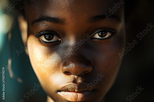 Portrait of black girl looking at camera with serious expression