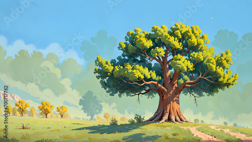 Yew tree in the style of 20s 30s animation style gouache painting 