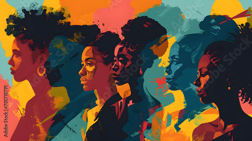 Illustration of abstract background for Black History Month featuring equality, justice, racism, and discrimination,