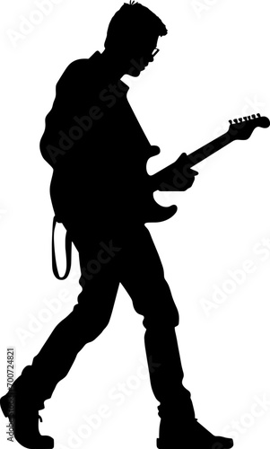 Silhouettes of musicians with guitar. Vector illustration. AI generated illustration.