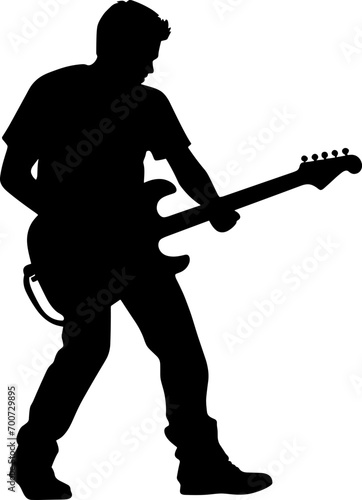 Silhouettes of musicians with guitar. Vector illustration. AI generated illustration.