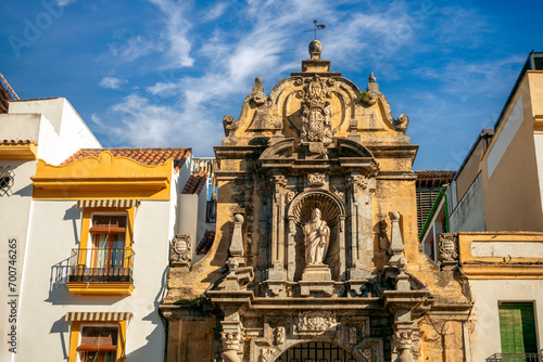 Prior entrance to the facade of the Church of San Pablo, Córdoba, Andalusia, Spain in midday light