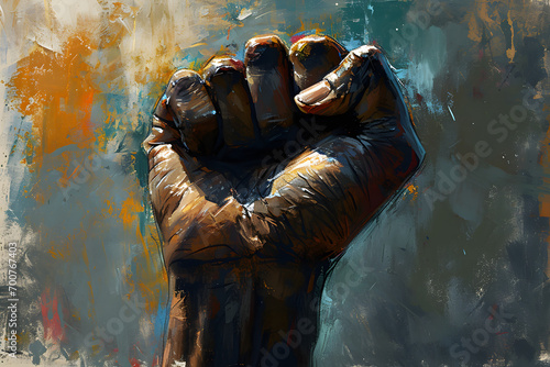 For Black History Month, create concept art featuring a raised black fist,