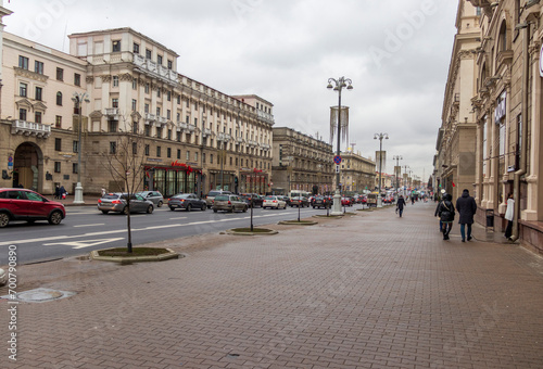 Minsk, Belarus - 12.27.2023 - Shot of the central street of the capital, City