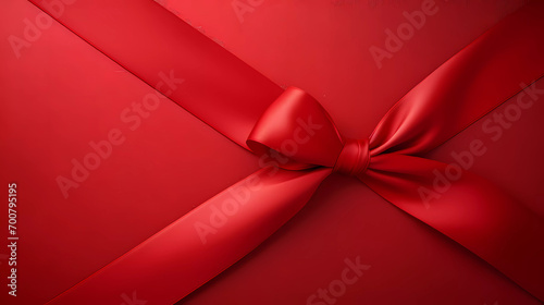 A red ribbon with a bow on a red background with a diagonal diagonal pattern and a diagonal diagonal pattern
