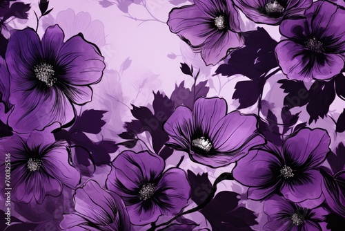Purple flowers on black background. Illustration
