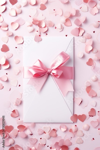 Enchanting Love: Exquisite Valentine's Day Wedding Invitation with Pink and White Roses, Glittering Ribbons, and Perfect Photography