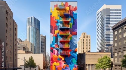 Urban Tapestry: Vibrant Skyscraper Mural Uniting Cityscape and Creative Expression