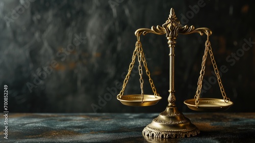 Golden scales of justice on a dark background