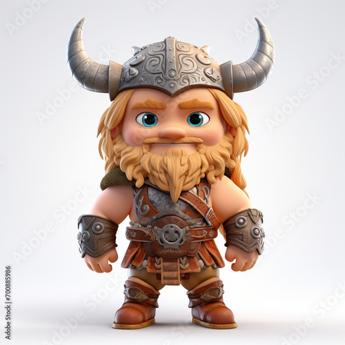 Viking on a white background. Adorable 3D cartoon character portrait.