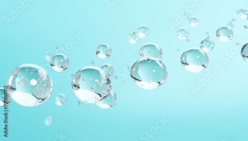 salt and water drops floating on a light tiffany blue background