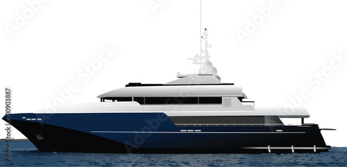 Black blue ocean yacht. Vector illustration