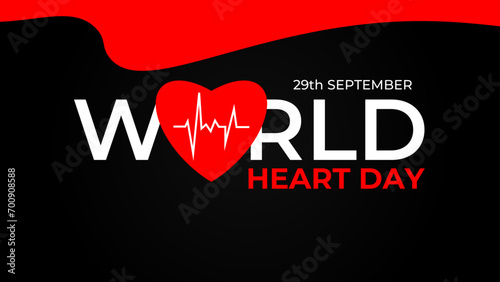 World heart day banner with red heart and pulse trace. concept World Heart Day background for banner or poster, September 29. suit for banner, cover, flyer, poster, backdrop. vector illustration
