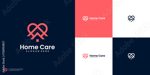 Home Care with line art style logo design inspiration
