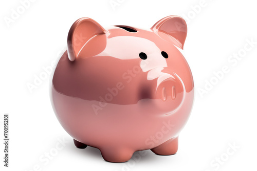 Close up view of a light pink piggy bank, isolated on a transparent background