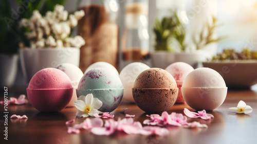 Beautiful aromatic bath bombs. space for text