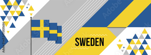 Sweden national or independence day banner design for country celebration. Flag of Swedish with modern retro design and abstract geometric icons. Vector illustration