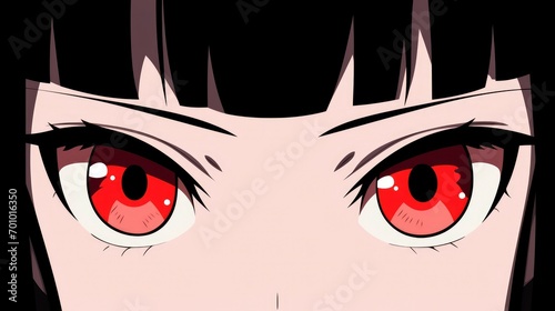 Cartoon face close-up with red eyes. illustration for anime, manga in japanese style