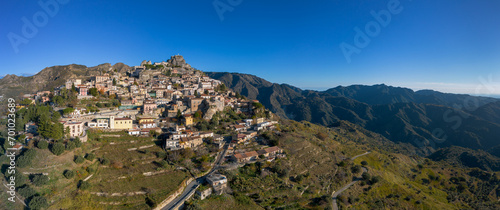 drone perspective of the picturesque mountain village of Bova in Calabria