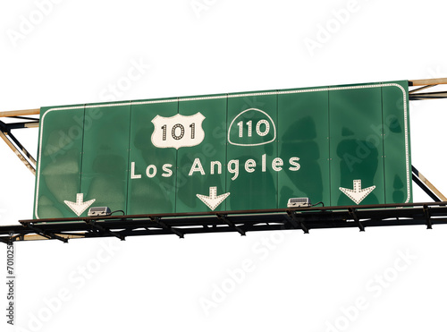 Los Angeles route 101 and 110 freeway arrow sign with cut out background.