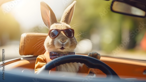 Bunny rabbit in a suit wearing sunglasses shades in California