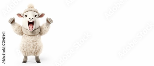 Cute 3D sheep in rebellion with blank space illustration horizontal banner to add your text label or slogan, rebel cartoon comic animal protesting, disagreeing, rising up against the farmer or wolf