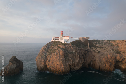 Farol do Cabo de São Vicente, latarnia morska. Sagres Portugalia. Widok z góy.