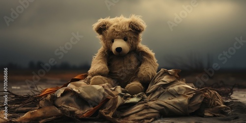 Forgotten Teddy Bear in a Derelict Environment. Generative ai