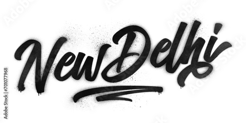 New Delhi city name written in graffiti-style brush script lettering with spray paint effect isolated on transparent background