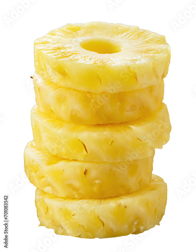  Peeled pineapple rings in a stack - isolated on trtansparent background