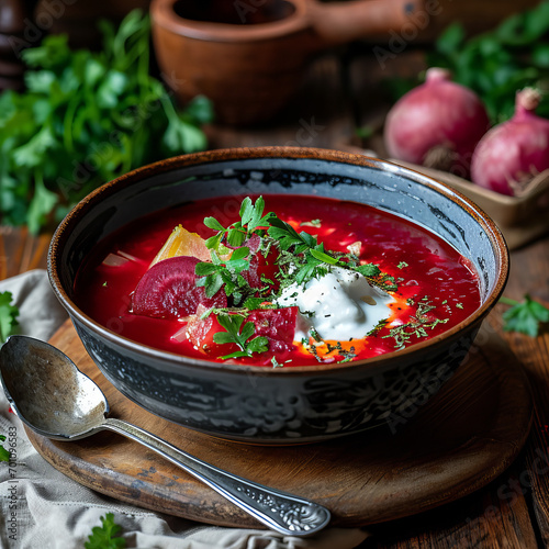 Polish vegetable beetroot soup borscht, botwinka