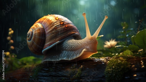 Snail in rain