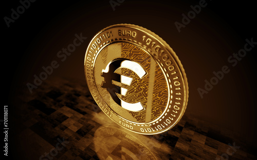 Euro EUR cryptocurrency golden coin 3d illustration