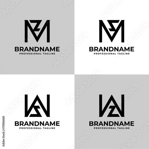 Modern Letter AZ, AS, VZ, and VS Monogram Logo Set, suitable for business with AZ, AS, VZ, and VS initials