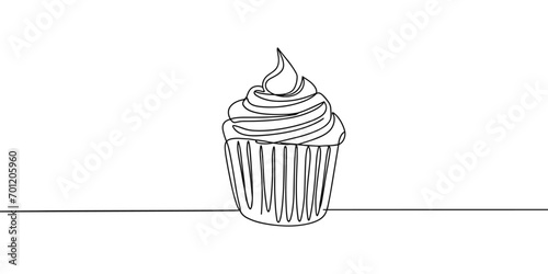 cup cake continuous line art style illustration