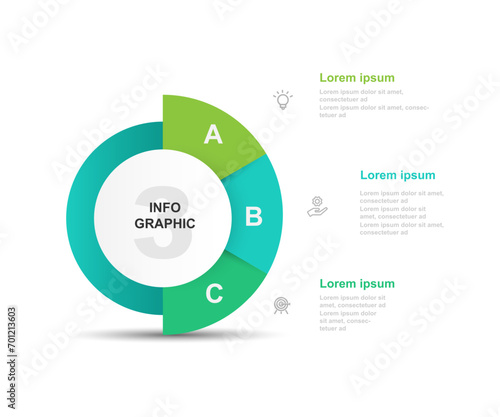 Circle template vector infographic element with 3 step process or options suitable for presentation and business information 