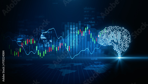 AI trading bot is a piece of software that analyzes market data and executes trades automatically using artificial intelligence algorithms. Business investment concept. 3d rendering
