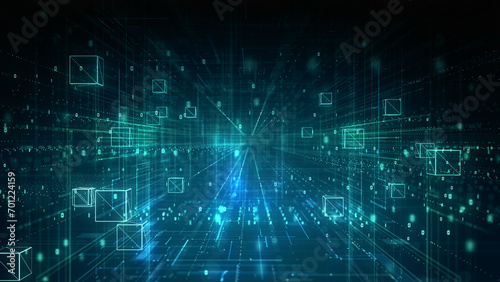 Technology Blockchain Network Connections, Technology Digital Cyberspace High Speed Internet Connection, Technology Digital Matrix Abstract Background..3d rendering
