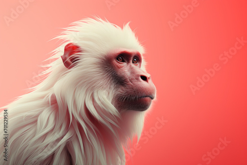 A minimalist Macaque icon, featuring a sleek and stylish Macaque profile against a pale coral background. This design offers a modern and sophisticated touch, suitable for contemporary branding.