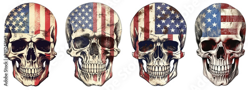 vintage retro american flag badge design in the shape of a skull