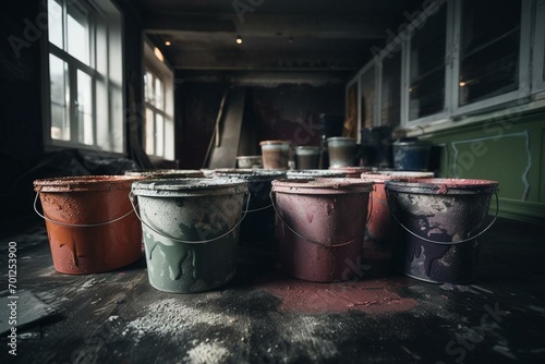 Using multiple buckets of paint for renovation. Generative AI