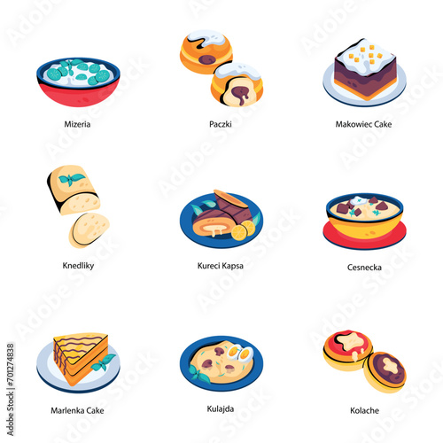 Set of Classic Meal Servings Flat Icons