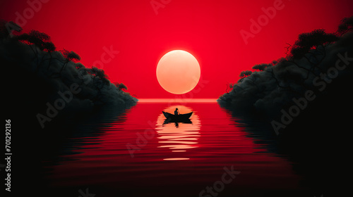 Silhouette d'un bateau au coucher du soleil