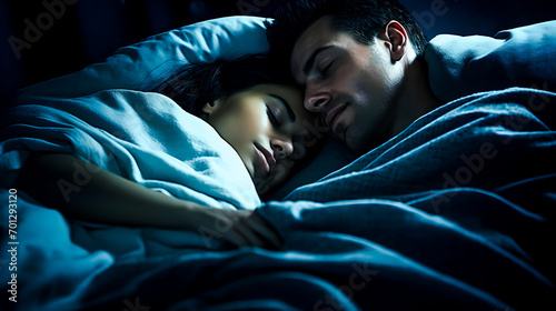Homme et femme dormant ensemble dans leur lit