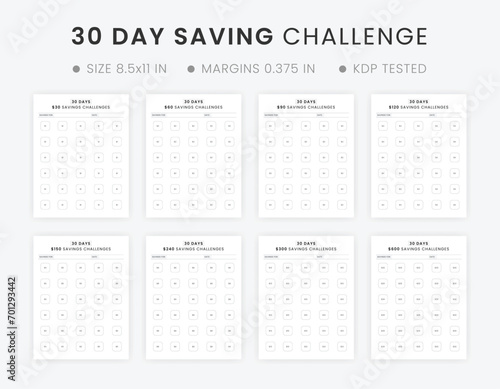 30-Day Money Saving Challenges Printable and Monthly Savings Tracker, Finance Planner Notebook