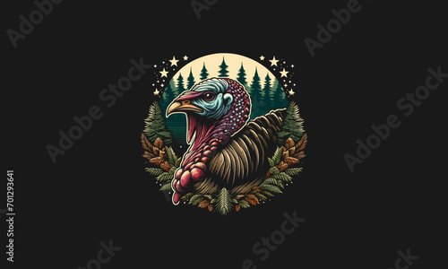 head turkey on forest vector illustration artwork design