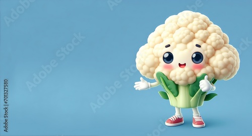 Cute innocence cauliflower 3d cartoon with wobbly eyes, generative ai