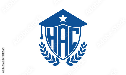 HAC three letter iconic academic logo design vector template. monogram, abstract, school, college, university, graduation cap symbol logo, shield, model, institute, educational, coaching canter, tech