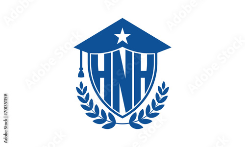 HNH three letter iconic academic logo design vector template. monogram, abstract, school, college, university, graduation cap symbol logo, shield, model, institute, educational, coaching canter, tech
