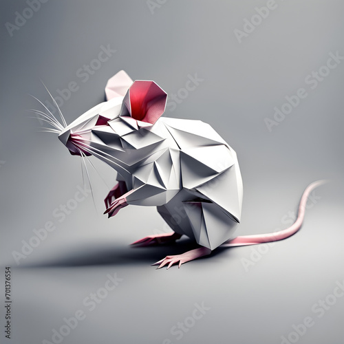 Maus, Haustier, Nager in geometrischen Formen, wie 3D Papier in weiß wie Origami Falttechnik Symbol Wappentier Logo Vorlage Tiere